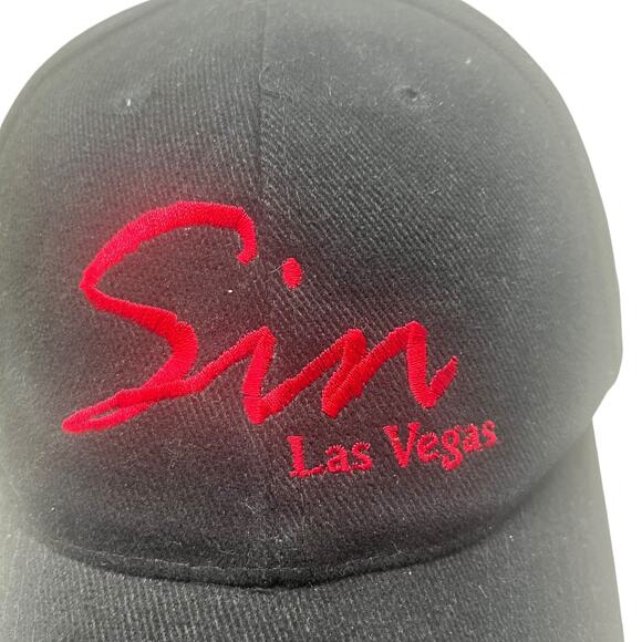 Sin Las Vegas Baseball Hat Black Red Hat Spell Out Embroidered night club - Picture 6 of 11